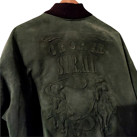 Vintage George Strait 80's Country Suede Leather Letterman Bomber Jacket Unisex - Picture 11 of 16